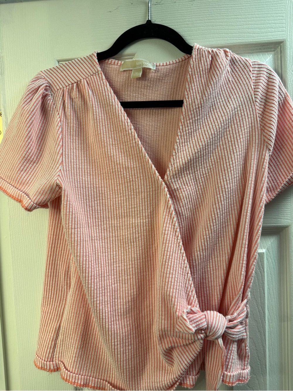 Michael Kors Pink and White Striped Wrap Top